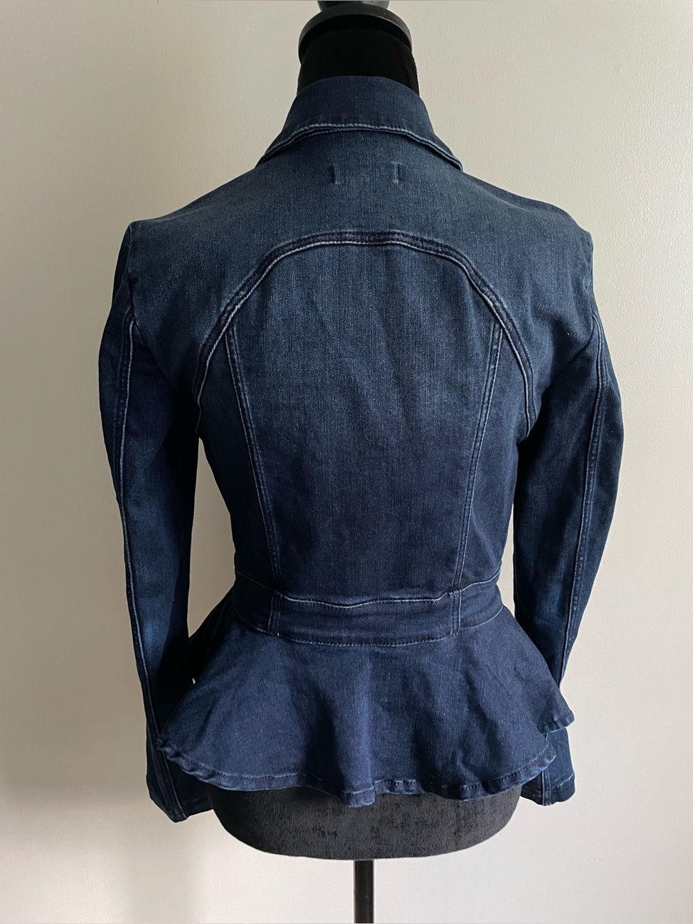 Bebe Denim Military Peplum Jacket Gold Leaf Embellished Fitted S/P - Picture 2 of 12